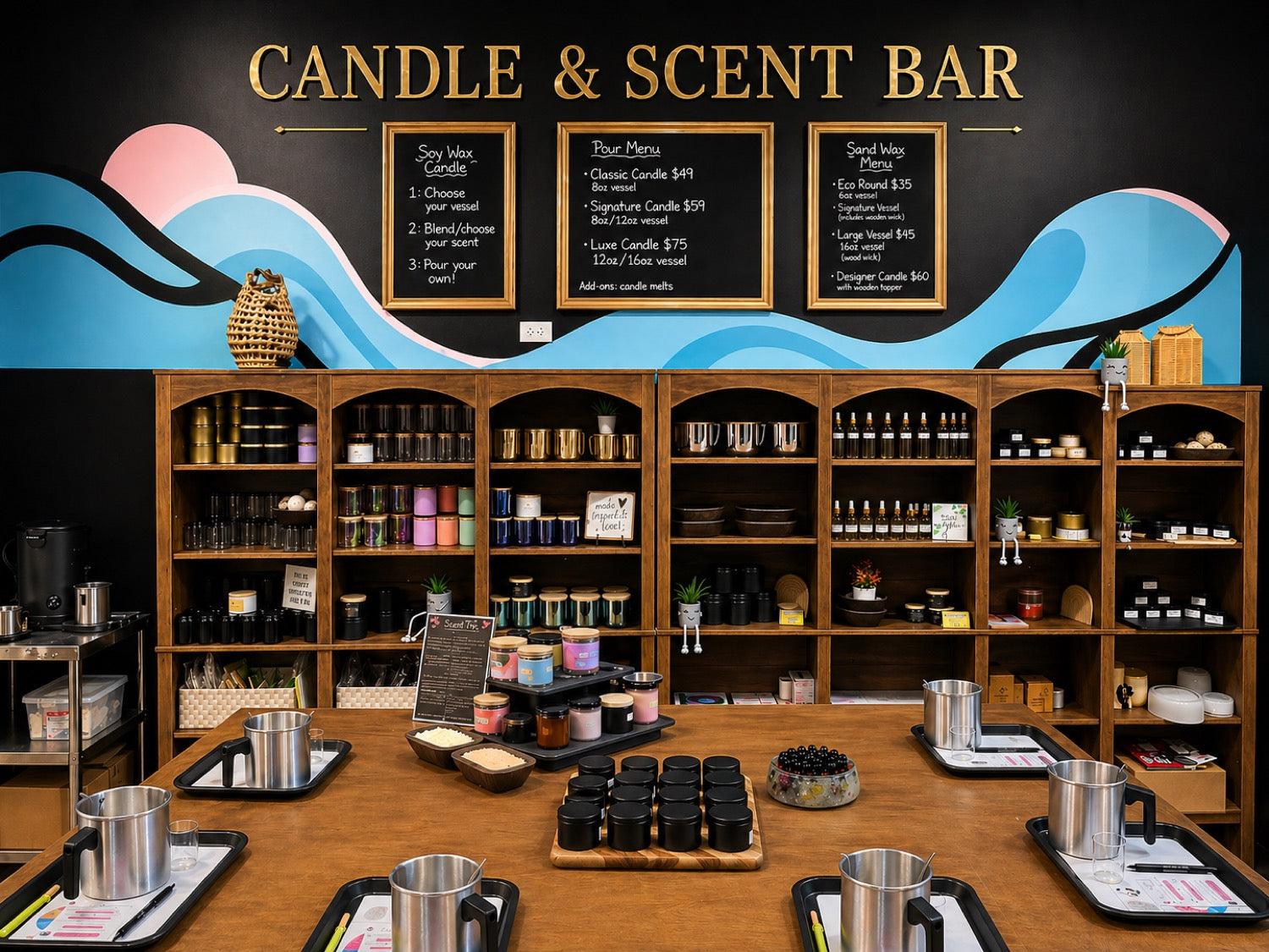 The Candle & Scent Bar wall at Makers Art Studio Pleasanton